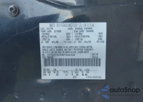 1998 Ford Ranger Splash/Xl/Xlt из США, поврежденный, VIN 1FTZR15U5WTA66520